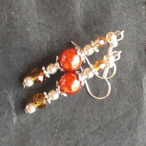 Artisan earrings  468# NEW bohemian Orange glass pearl earrings hatpin spike Vic